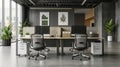 Modern office workspace with ergonomic chairs and desktop computers Royalty Free Stock Photo