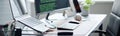 Modern Office Workspace Featuring Computer Monitors Displaying Programming Code Royalty Free Stock Photo