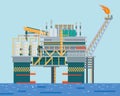 Modern Offshore Oil Rig Drilling Facility Illustration