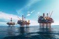 a modern oil platform standing in the middle of the ocean,producing oil and gas for industry,the concept of the oil and gas