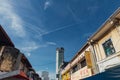 Modern and old building in morning market with clear blue sky at George Town. Penang, Malaysia Royalty Free Stock Photo