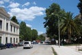 Seaside town of Kalambaka in southern Greece in the summer of 2014. Panorama of the central part and the clean sunny streets of th Royalty Free Stock Photo