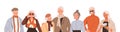 Modern old senior people. Happy elderly men, women in fashion stylish clothes, apparels. Group portrait of trendy aged Royalty Free Stock Photo