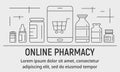 Modern online pharmacy banner, outline style Royalty Free Stock Photo