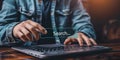 Modern Online Search Concept with a User Typing in a Search Bar on a Laptop Screen Symbolizing Information Access