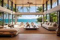 A modern, open-concept beachfront villa interior