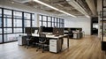 Modern Open Office Space with Workstations Royalty Free Stock Photo