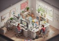 Modern open-office with two people working on design tasks, Royalty Free Stock Photo