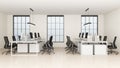 Modern Open Office Workspace with Computers and Chairs