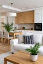 Modern open plan kitchen living dining room interior Royalty Free Stock Photo