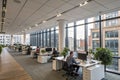 Modern open-plan office with city view Royalty Free Stock Photo