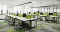 Modern Open- Plan Office Interior with Desks, Computers, and Green Partitions open-plan workspace Royalty Free Stock Photo