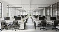 Modern Open Plan Office Interior with Rows of Desks Computers and Chairs workspace Royalty Free Stock Photo