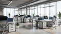 Modern Open Plan Office Interior With Rows Of Desks Computers Ergonomic Chairs And Large Windows Royalty Free Stock Photo