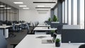 Modern Open Plan Office Interior With Rows Of Desks And Natural Light workspace Royalty Free Stock Photo