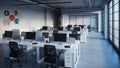 Modern Open Plan Office Space With Desks Computers Chairs And Large Windows Providing Natural Light Keywords: office Royalty Free Stock Photo