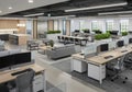 Modern open plan office space with desks computers and collaborative areas Royalty Free Stock Photo