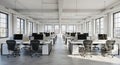 Modern Open Plan Office Space With Rows of Desks and Computers workspace interior Royalty Free Stock Photo