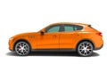 Modern orange car crossover for business trips side view 3d rendering on white background with shadow Royalty Free Stock Photo