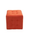 modern orange cubic padded stool upholstered with fabric on white background