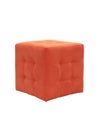 modern orange cubic padded stool upholstered with fabric on white background