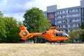 modern orange helicopter, Eurocopter arrived to provide urgent medical care to patients, Air medical services, Rapid Response Royalty Free Stock Photo