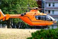 modern orange helicopter, Eurocopter arrived to provide urgent medical care to patients, Air medical services, Rapid Response Royalty Free Stock Photo