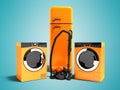 Modern orange home appliances refrigerator dryer for clothes was Royalty Free Stock Photo