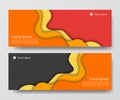 Modern orange red business header banner set wave origami paper cut craft