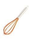 Modern Orange Wisk with Stainless Steel handle on a white background Royalty Free Stock Photo