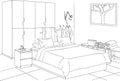 Modern Organic Bedroom Vector Line Art Illustration
