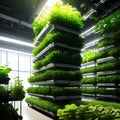 Modern organic hydroponic vertical farming using automated systems. Smart Farming 4. Generative AI.