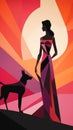 Modern original geometric art women and pet dog