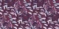 Modern, ornate, leaves branches seamless pattern. Vector hand drawn.