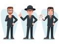 Modern Orthodox Smart Casual Young Israel Businessman Male Cartoon Characters Isolated Icons Set Design Vector