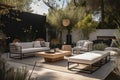 modern outdoor furniture and lounge area, with contemporary design and sleek lines