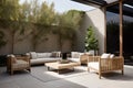 modern outdoor furniture and lounge area, with contemporary design and sleek lines