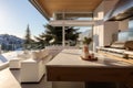 Modern outdoor kitchen with cookware, built-in grill and spacious countertops AI Generated