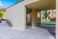 Modern outdoor public toilet combined with bus stop, Regensburg, Germany