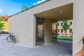 Modern outdoor public toilet combined with bus stop, Regensburg, Germany