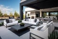 modern outdoor sitting area with plush seating and sleek metal accents