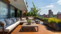 Modern outdoor terrace with comfortable lounge furniture