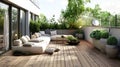 Modern outdoor terrace with comfortable lounge furniture