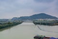 Modern outskirt area with background of bridge and residential area in Ningbo City, Zhejiang, China