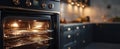 The modern oven shining brightly in a stylish kitchen interior. AI generated image Royalty Free Stock Photo