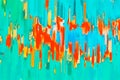 Modern painted background. Chaotic paint mix in orange and blue tones. Colorful pattern. Abstract 2d illustration