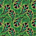 Modern paisley pattern in bright green colors. Paisley folkloric seamless pattern for linen and wall paper