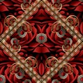 Modern Paisley Seamless Pattern. Black Red Gold Floral Vector