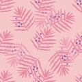 Modern palm leaf seamless pattern. Exotic tropical fern leaves endless backfrop. Abstract jungle foliage wallpaper