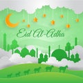 Modern Paper Art Islamic Eid Al-Adha Card Illustration